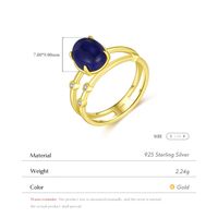 Sterling Silver 14K Gold Plated Simple Style Classic Style Commute Inlay Oval Lapis Lazuli Rings main image 4