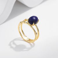 Sterling Silver 14K Gold Plated Simple Style Classic Style Commute Inlay Oval Lapis Lazuli Rings main image 1