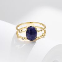 Sterling Silver 14K Gold Plated Simple Style Classic Style Commute Inlay Oval Lapis Lazuli Rings main image 5