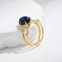 Sterling Silver 14K Gold Plated Simple Style Classic Style Commute Inlay Oval Lapis Lazuli Rings main image 6