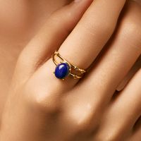 Sterling Silver 14K Gold Plated Simple Style Classic Style Commute Inlay Oval Lapis Lazuli Rings main image 3