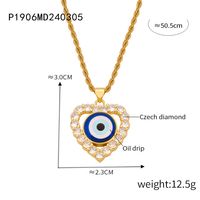 Casual Retro Round Heart Shape Eye Shell Titanium Steel Enamel Plating Inlay Rhinestones 18K Gold Plated Women's Pendant Necklace sku image 12