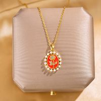 304 Stainless Steel Copper 18K Gold Plated Elegant Romantic Epoxy Plating Inlay Rose Artificial Pearls Zircon Pendant Necklace main image 1