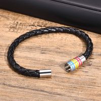 Simple Style Colorful 304 Stainless Steel Pu Leather Epoxy LGBT Pride Month Unisex Bangle main image 3