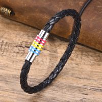 Simple Style Colorful 304 Stainless Steel Pu Leather Epoxy LGBT Pride Month Unisex Bangle main image 4
