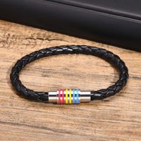 Simple Style Colorful 304 Stainless Steel Pu Leather Epoxy LGBT Pride Month Unisex Bangle main image 5