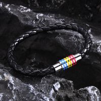 Simple Style Colorful 304 Stainless Steel Pu Leather Epoxy LGBT Pride Month Unisex Bangle main image 1