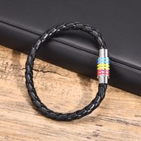 Simple Style Colorful 304 Stainless Steel Pu Leather Epoxy LGBT Pride Month Unisex Bangle main image 9