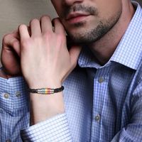 Simple Style Colorful 304 Stainless Steel Pu Leather Epoxy LGBT Pride Month Unisex Bangle main image 6
