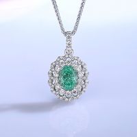 Sterling Silver Elegant Shiny Inlay Oval Zircon Pendant Necklace main image video
