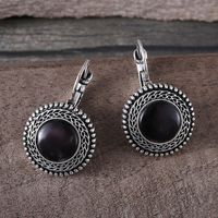 1 Pair Ethnic Style Bohemian Geometric Inlay Alloy Artificial Gemstones Silver Plated Drop Earrings main image 1