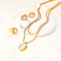 304 Stainless Steel 18K Gold Plated INS Style Inlay Round Oval Opal Earrings Necklace main image 1