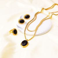 Edelstahl 304 18 Karat Vergoldet INS-Stil Inlay Runden Oval Opal Ohrringe Halskette main image 3