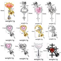 1 Piece Ear Cartilage Rings & Studs Sexy Heart Shape Floral Butterfly Glass Titanium Steel Copper Inlay Rhinestones Zircon White Gold Plated Gold Plated main image 10