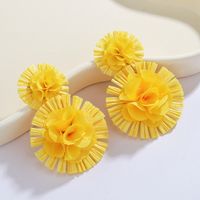 1 Pair Retro Exaggerated Flower Braid Cloth Raffia Drop Earrings main image 4