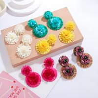 1 Pair Retro Exaggerated Flower Braid Cloth Raffia Drop Earrings main image video