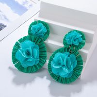 1 Pair Retro Exaggerated Flower Braid Cloth Raffia Drop Earrings main image 6