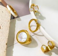 304 Stainless Steel 18K Gold Plated Casual Basic Classic Style Enamel Inlay Round Shell Open Rings Rings main image 3