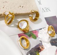 304 Stainless Steel 18K Gold Plated Casual Basic Classic Style Enamel Inlay Round Shell Open Rings Rings main image 4
