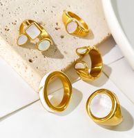 304 Stainless Steel 18K Gold Plated Casual Basic Classic Style Enamel Inlay Round Shell Open Rings Rings main image 9