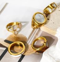 304 Stainless Steel 18K Gold Plated Casual Basic Classic Style Enamel Inlay Round Shell Open Rings Rings main image 5