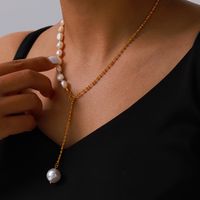 Elegant Simple Style Classic Style Round Freshwater Pearl Titanium Steel Plating Inlay Freshwater Pearl 18K Gold Plated Women's Pendant Necklace main image 6