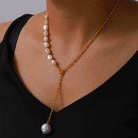 Elegant Simple Style Classic Style Round Freshwater Pearl Titanium Steel Plating Inlay Freshwater Pearl 18K Gold Plated Women's Pendant Necklace main image 4