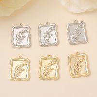 1 Piece 18 * 13mm Copper 18K Gold Plated White Gold Plated Flower Rectangle Grain Polished Pendant main image 1