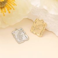 1 Piece 18 * 13mm Copper 18K Gold Plated White Gold Plated Flower Rectangle Grain Polished Pendant main image 5