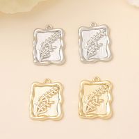 1 Piece 18 * 13mm Copper 18K Gold Plated White Gold Plated Flower Rectangle Grain Polished Pendant main image 4