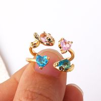 Copper 18K Gold Plated White Gold Plated Simple Style Plating Inlay Sea Fish Artificial Gemstones Artificial Rhinestones Open Rings main image 5