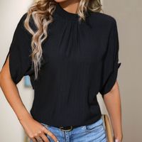 Women's T-shirt Short Sleeve T-Shirts Patchwork Pleated Simple Style Solid Color main image 6