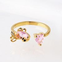 Copper 18K Gold Plated White Gold Plated Simple Style Plating Inlay Sea Fish Artificial Gemstones Artificial Rhinestones Open Rings sku image 1