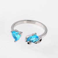 Copper 18K Gold Plated White Gold Plated Simple Style Plating Inlay Sea Fish Artificial Gemstones Artificial Rhinestones Open Rings sku image 3