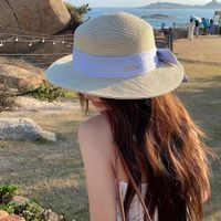 Women's Vacation Beach Solid Color Bow Knot Braid Big Eaves Straw Hat main image 2