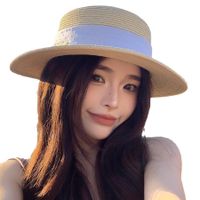 Women's Vacation Beach Solid Color Bow Knot Braid Big Eaves Straw Hat main image 5