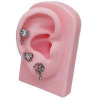 1 Piece Ear Cartilage Rings & Studs Sexy Heart Shape Floral Butterfly Glass Titanium Steel Copper Inlay Rhinestones Zircon White Gold Plated Gold Plated main image 4