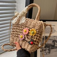 Women's Small Spring&Summer Straw Flower Vacation Beach Weave String Straw Bag sku image 4
