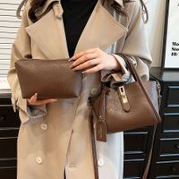Women's Small Autumn&Winter Pu Leather Solid Color Vintage Style Lock Clasp Bucket Bag main image 4