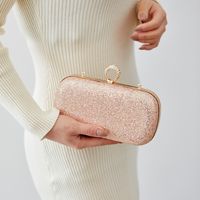 Gold Silver Champagne Pu Leather Solid Color Sequins Clutch Evening Bag main image 3