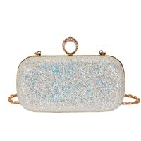 Gold Silver Champagne Pu Leather Solid Color Sequins Clutch Evening Bag sku image 2
