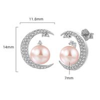 1 Pair Elegant Cute Moon Inlay Sterling Silver Pearl Zircon White Gold Plated Ear Studs main image 2