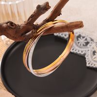 Titanium Steel 18K Gold Plated Simple Style Classic Style Plating Inlay Solid Color Rhinestones Bangle main image 2