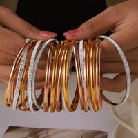 Titanium Steel 18K Gold Plated Simple Style Classic Style Plating Inlay Solid Color Rhinestones Bangle main image 1
