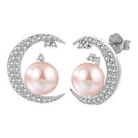 1 Pair Elegant Cute Moon Inlay Sterling Silver Pearl Zircon White Gold Plated Ear Studs sku image 2