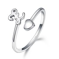 Sterling Silver Casual Classic Style Letter Open Rings sku image 26