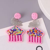 1 Pair IG Style Casual Letter Cake Beaded Handmade Inlay Plastic Seed Bead Rhinestones Drop Earrings main image 4