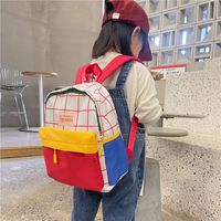 Waterproof 15 Inch Color Block Grid Casual Holiday Kids Backpack main image 4