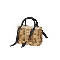 Women's Medium Straw Solid Color Vacation Beach Ribbon Weave Square String Beach Bag main image 3
