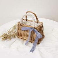 Women's Medium Straw Solid Color Vacation Beach Ribbon Weave Square String Beach Bag main image 4